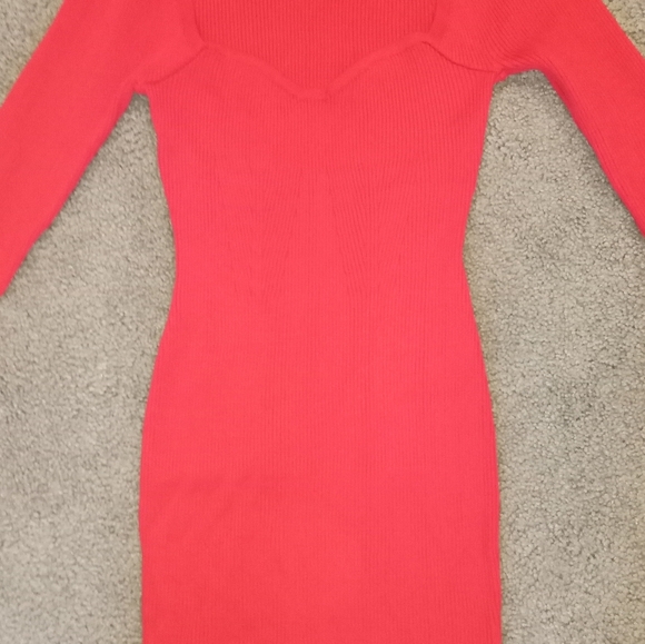 NWT Vintage Cherry Red Ribbed Cardi Knit Miini Dress Y2K Sexy Gift Work sz L - Picture 5 of 5